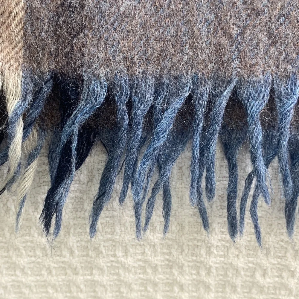 Plaid wool scarf tan, brown, navy